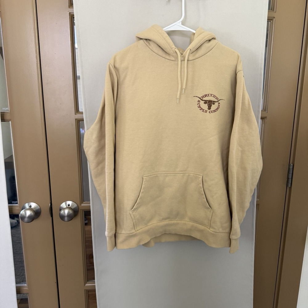 Brixton Mens Large Beige Longhorn‎ Logo Pullover Hoodie Sweatshirt